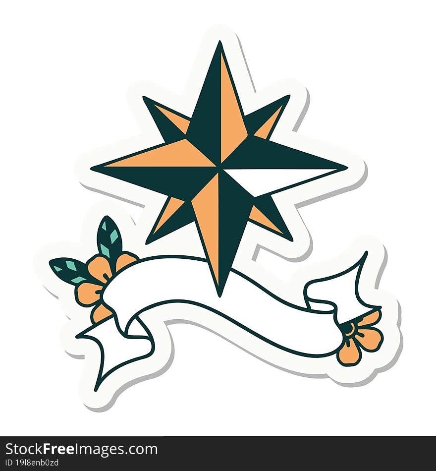 tattoo sticker with banner of a star