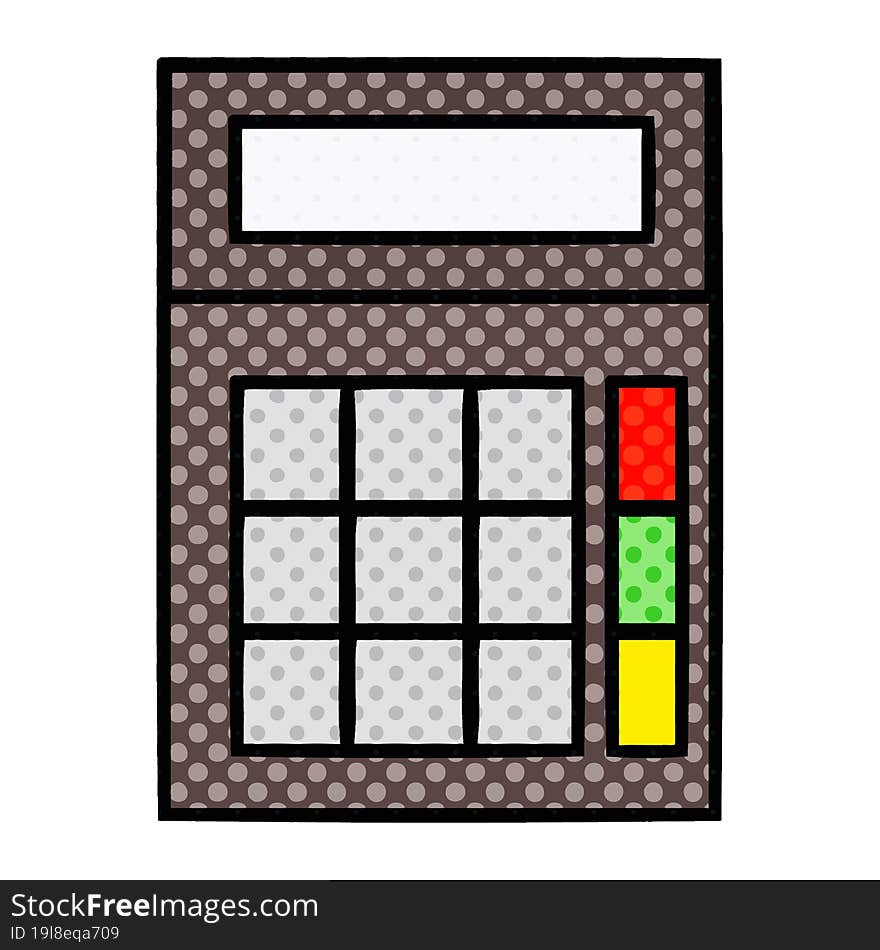 comic book style cartoon of a school calculator