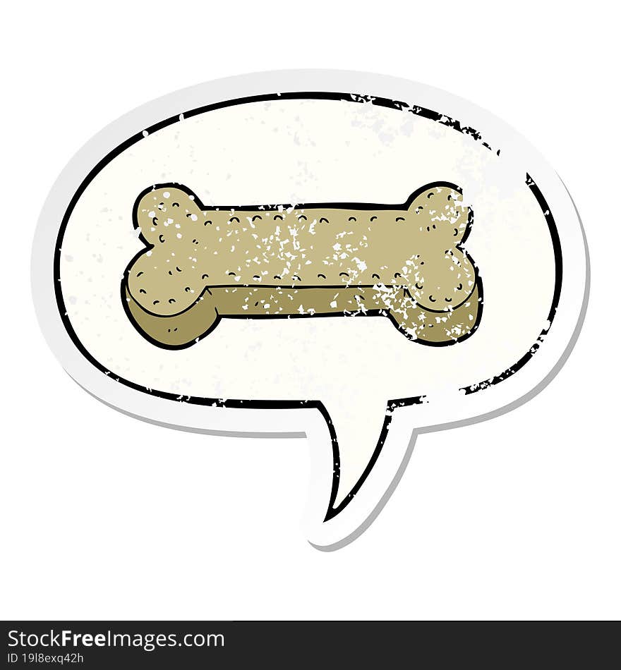 cartoon dog biscuit and speech bubble distressed sticker