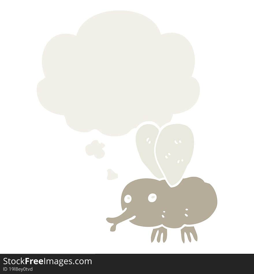 cartoon fly with thought bubble in retro style