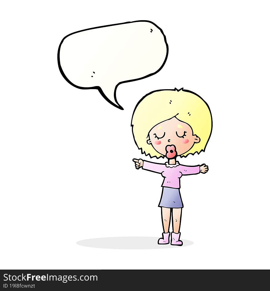 cartoon pointing woman with speech bubble