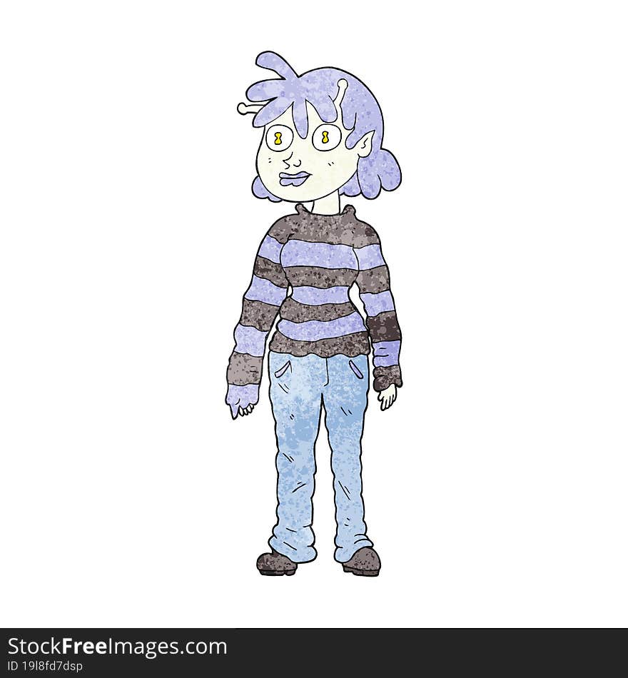 textured cartoon casual alien girl