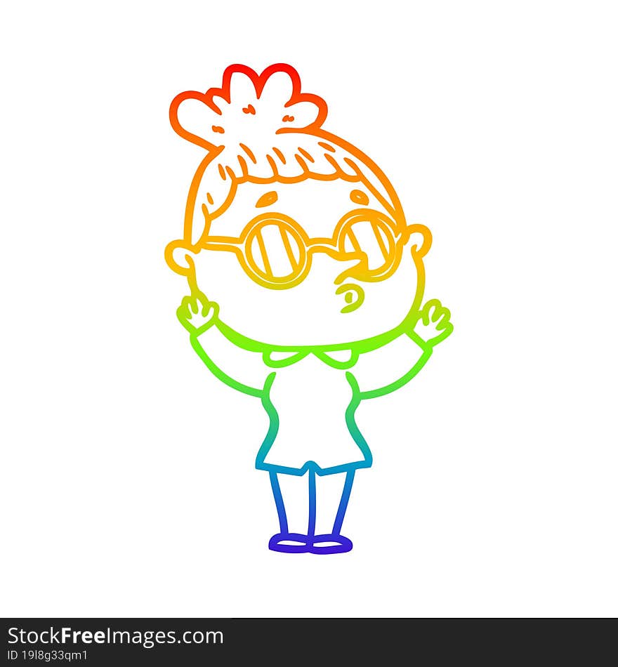 rainbow gradient line drawing cartoon woman wearing glasses