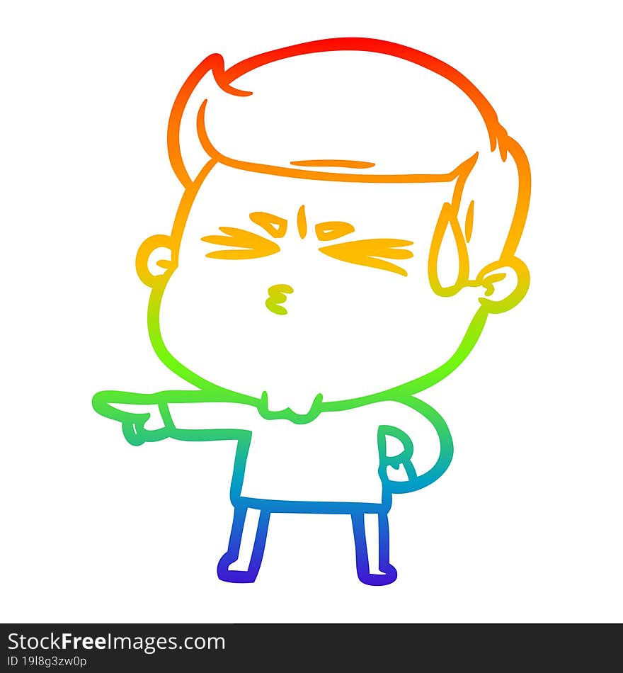 Rainbow Gradient Line Drawing Cartoon Man Sweating