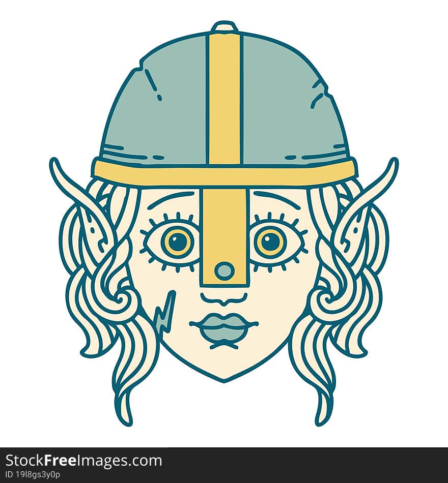 Retro Tattoo Style elf fighter character face. Retro Tattoo Style elf fighter character face