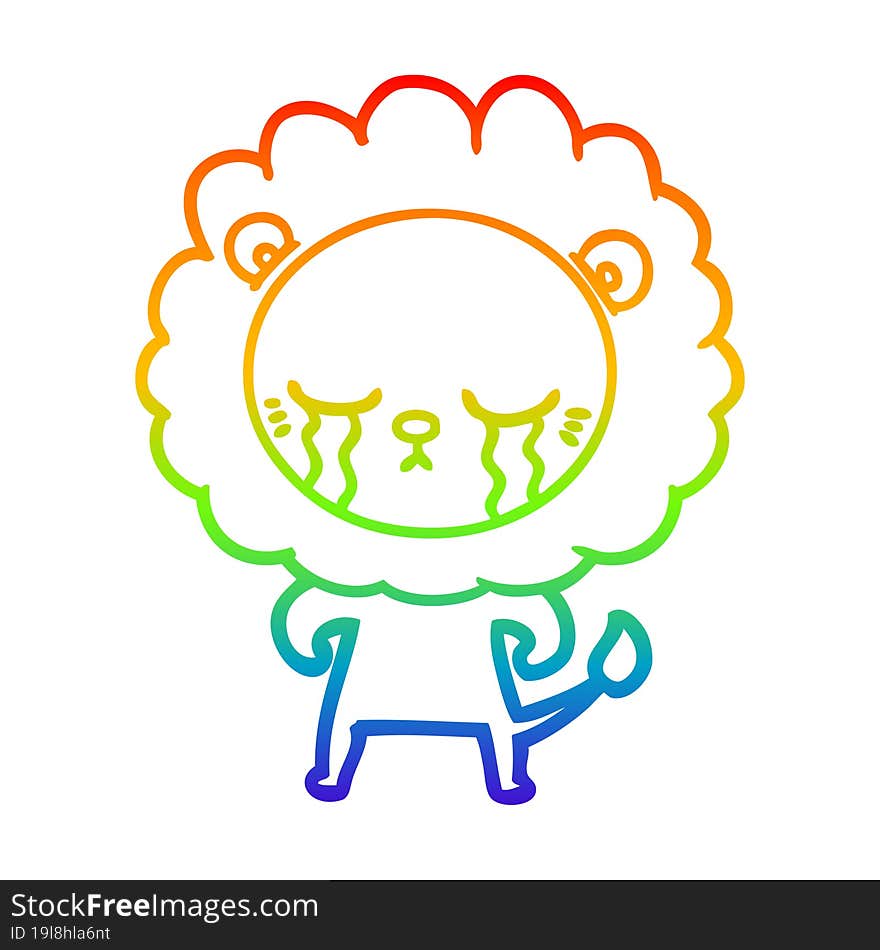 rainbow gradient line drawing crying cartoon lion