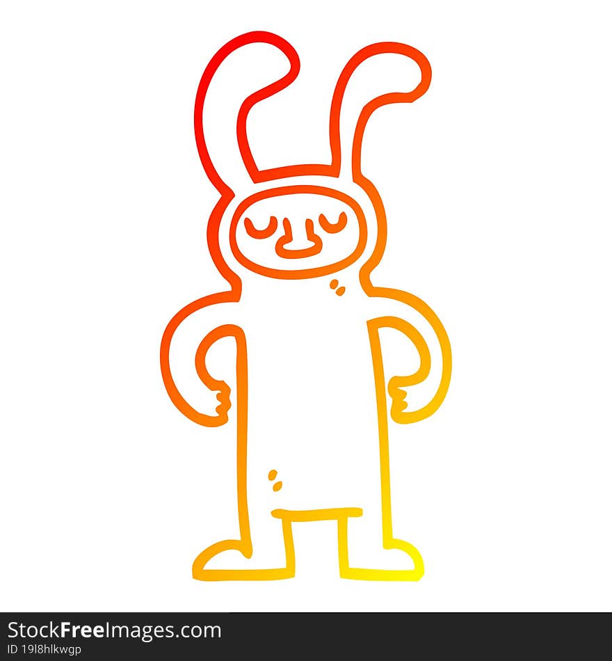 warm gradient line drawing of a cartoon man dressed as a bunny