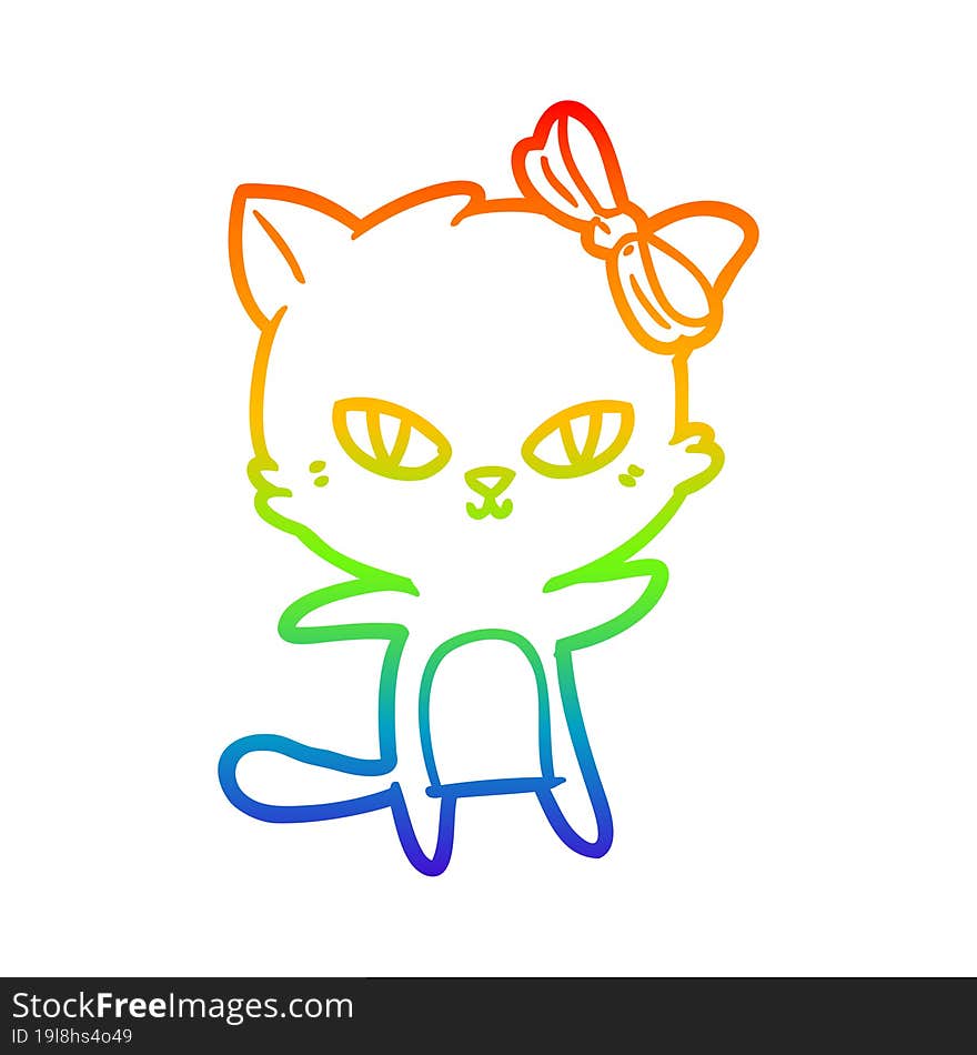 rainbow gradient line drawing of a cute cartoon cat