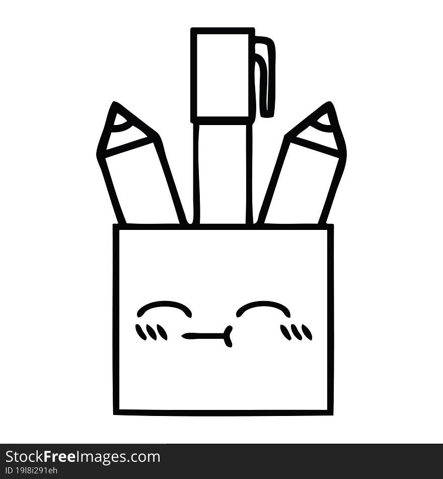 line drawing cartoon of a pencil pot