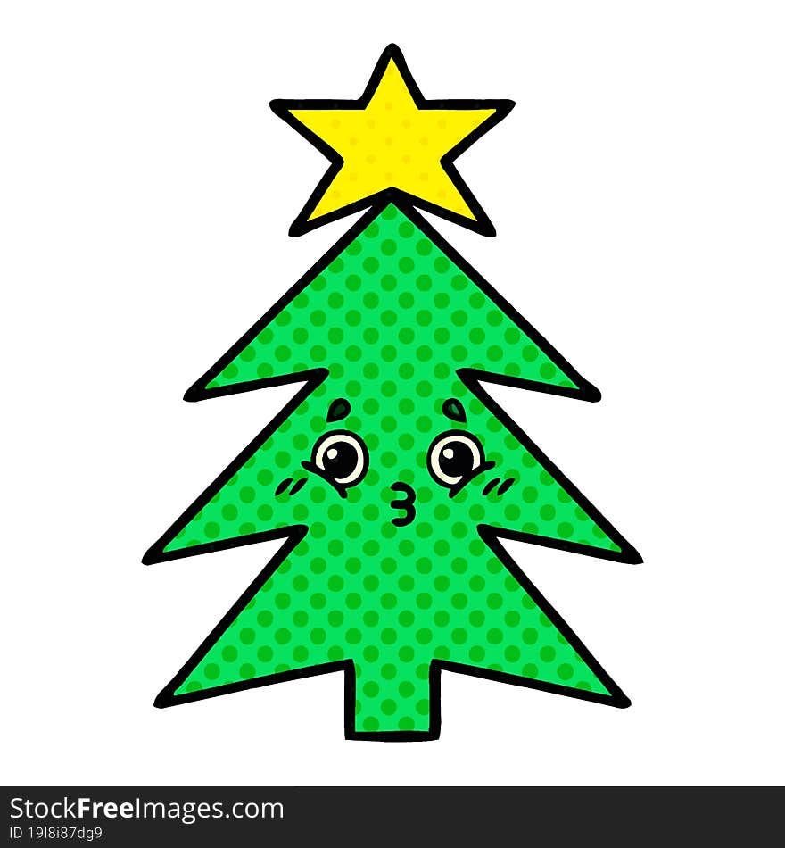 comic book style cartoon of a christmas tree