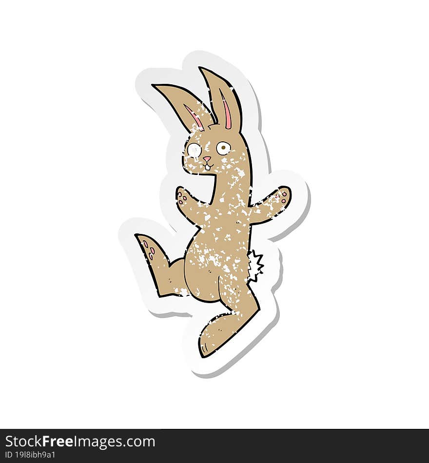 retro distressed sticker of a funny cartoon rabbit