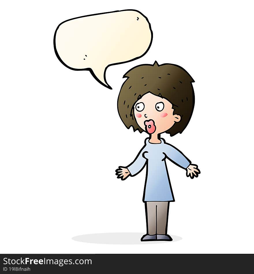 cartoon surprised woman with speech bubble