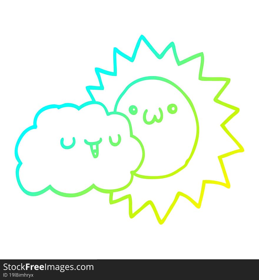 cold gradient line drawing cartoon sun and cloud