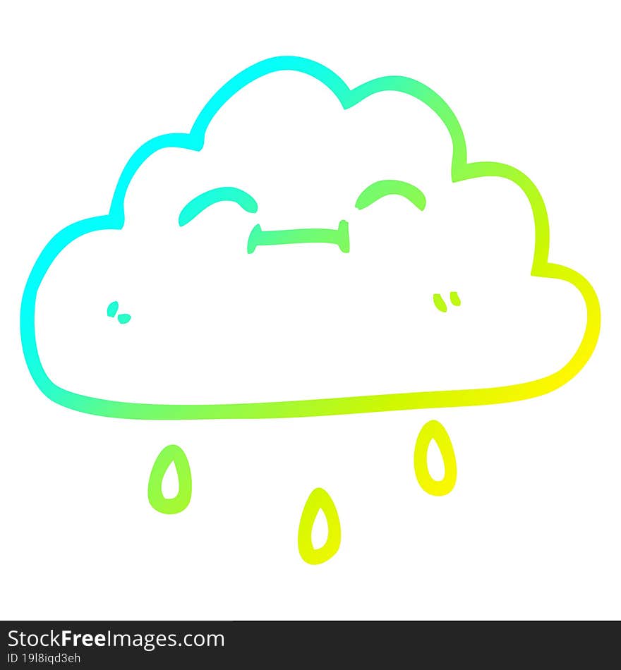 cold gradient line drawing cartoon happy rain cloud