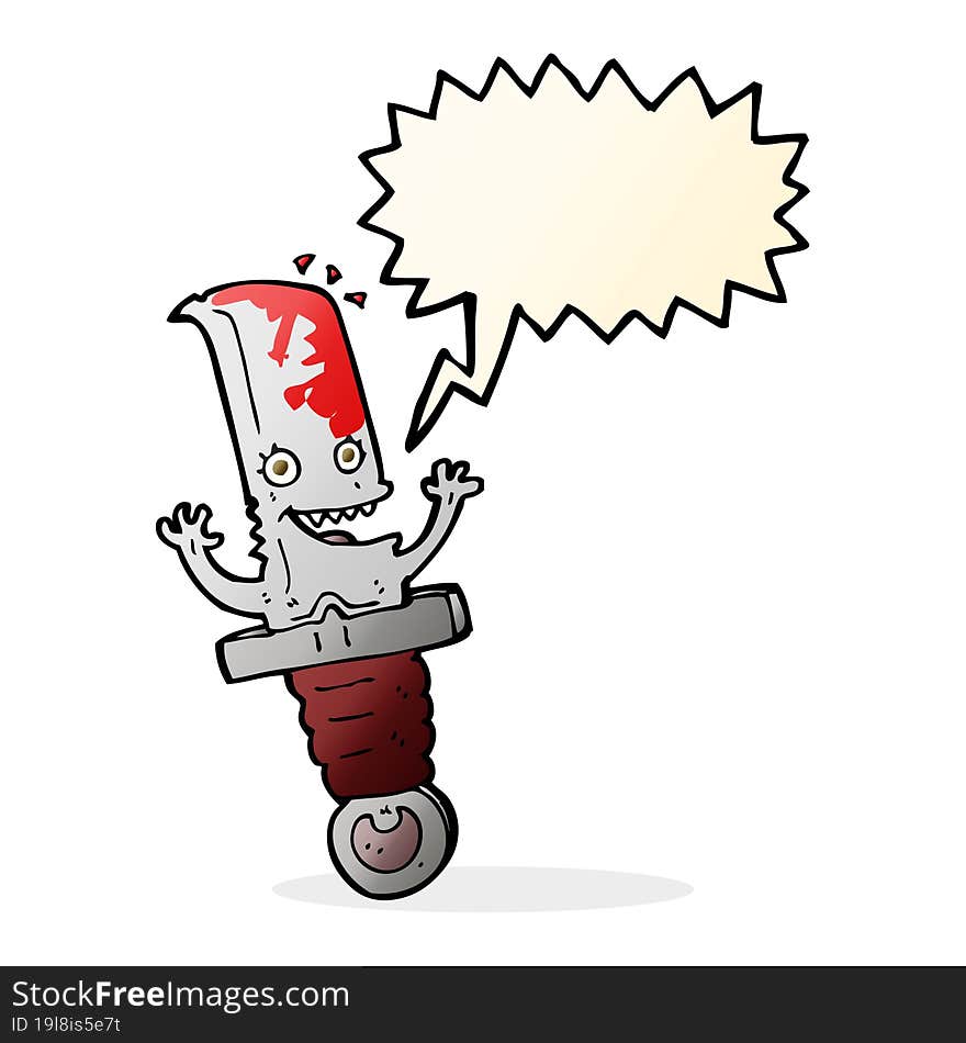 crazy cartoon knife character with speech bubble