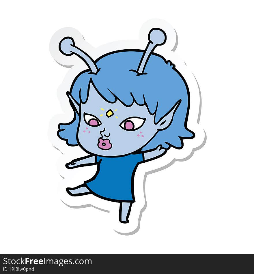 sticker of a pretty cartoon alien girl