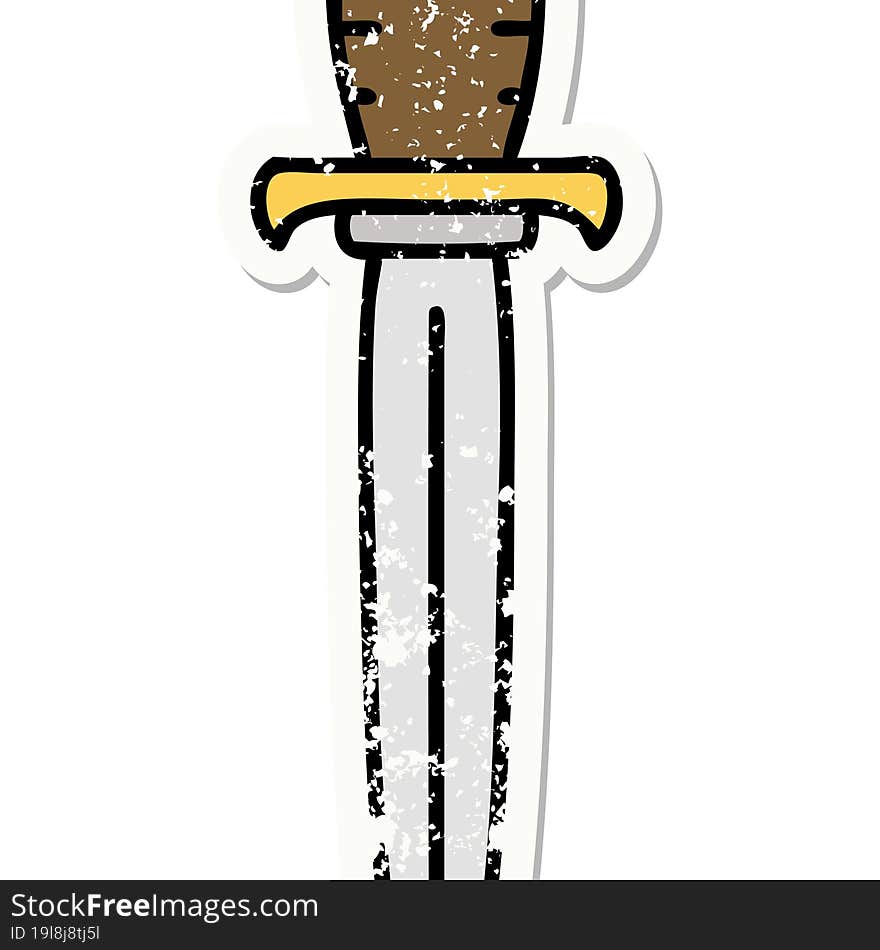 traditional distressed sticker tattoo of a dagger