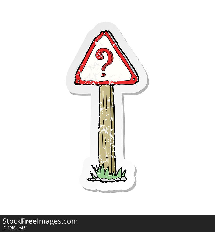 Retro Distressed Sticker Of A Cartoon Question Mark Sign