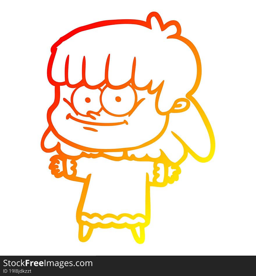 warm gradient line drawing cartoon girl smiling