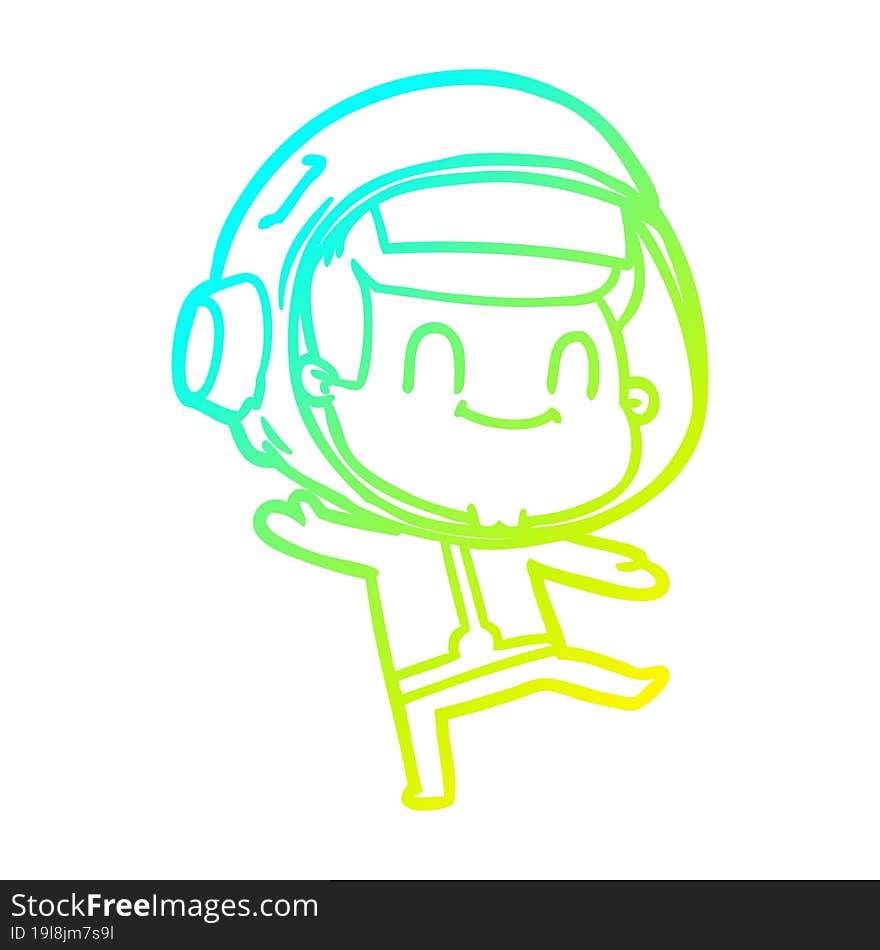 cold gradient line drawing happy cartoon astronaut man