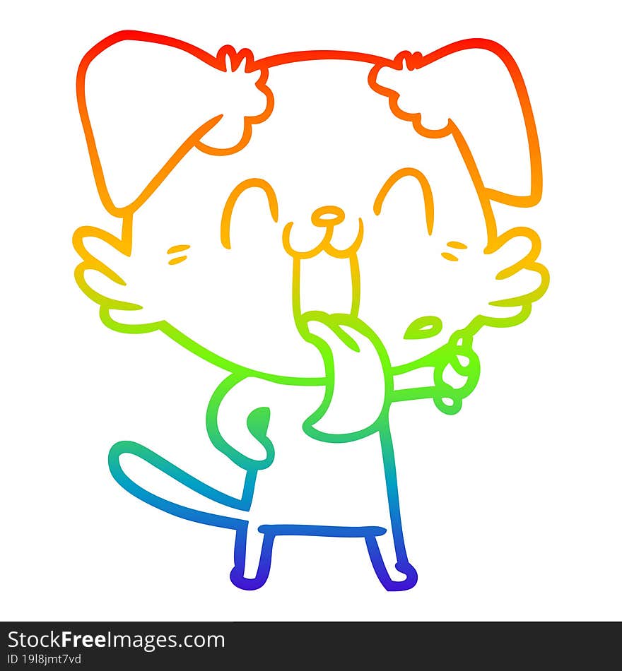 rainbow gradient line drawing of a cartoon panting dog