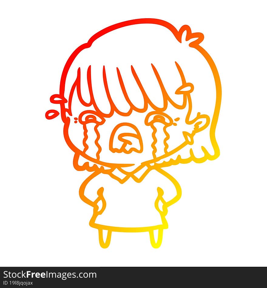 warm gradient line drawing of a cartoon girl crying