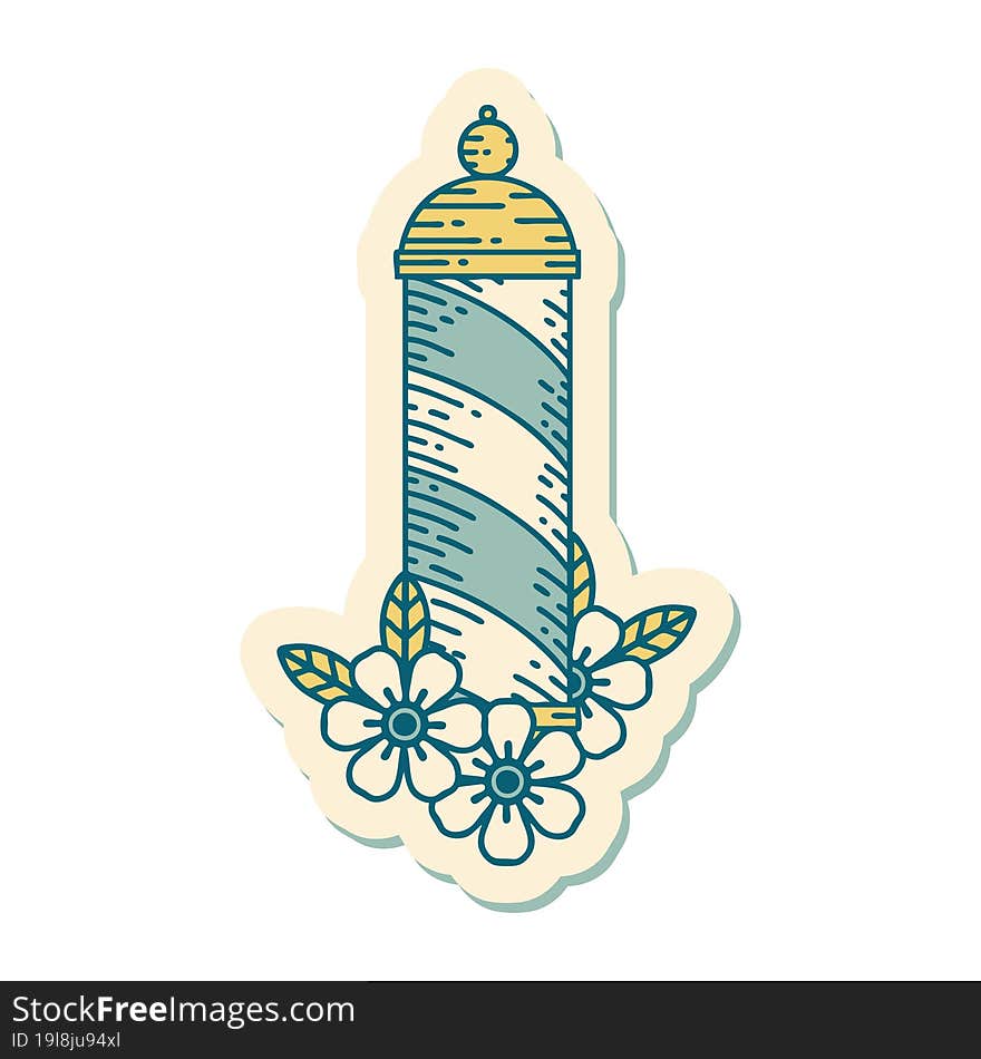 sticker of tattoo in traditional style of a barbers pole. sticker of tattoo in traditional style of a barbers pole