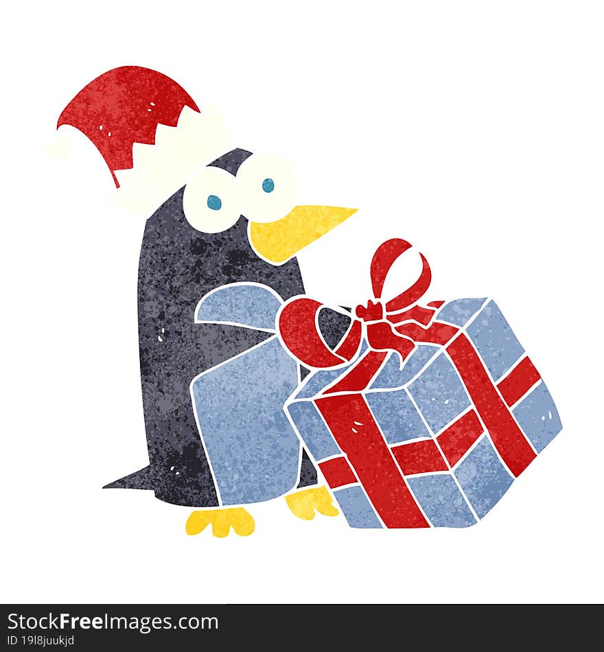 retro cartoon christmas penguin