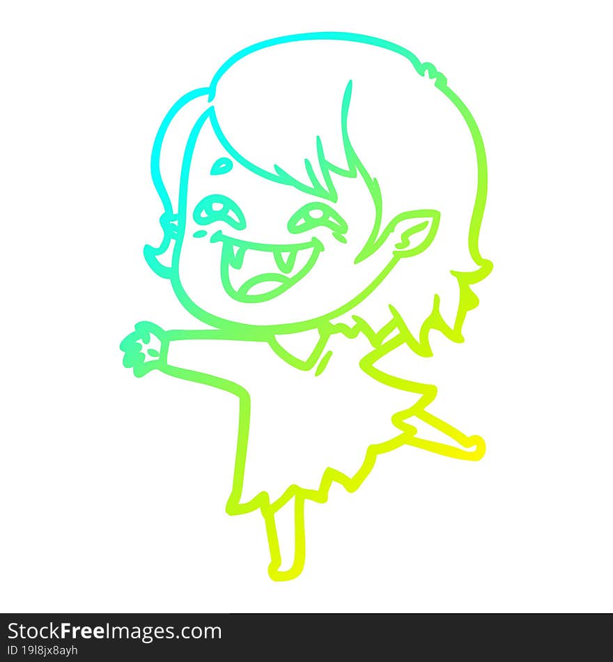 cold gradient line drawing of a cartoon laughing vampire girl