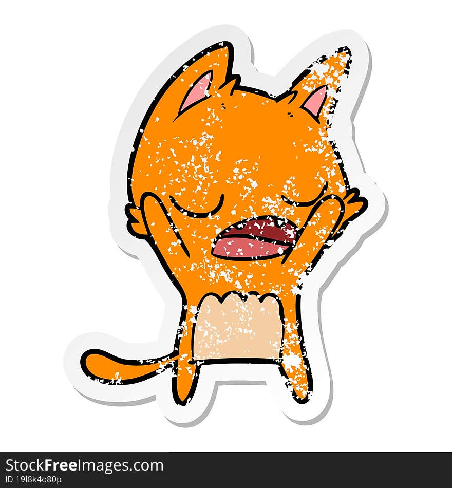 distressed sticker of a cartoon yawning cat