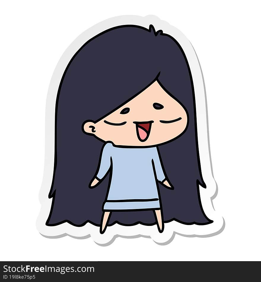 sticker cartoon of cute kawaii long haired girl