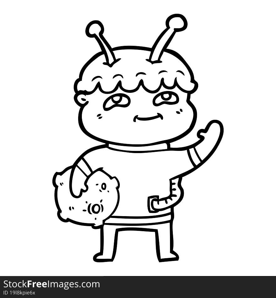 friendly cartoon spaceman waving. friendly cartoon spaceman waving