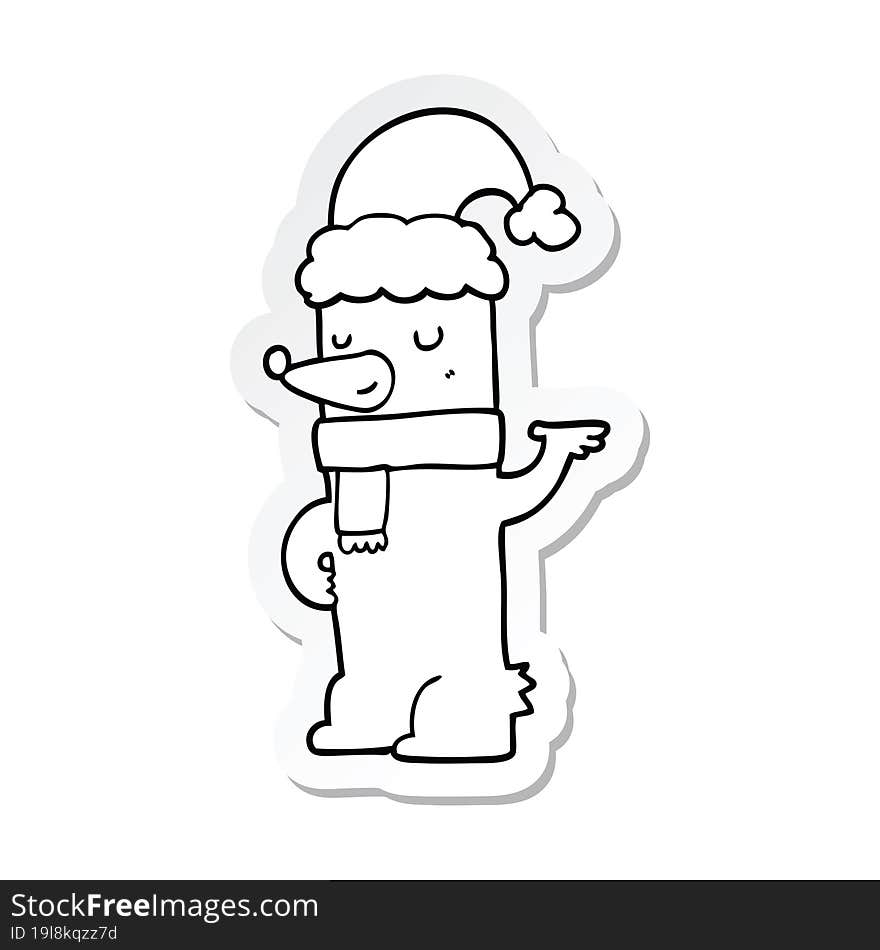 sticker of a cartoon bear wearing christmas hat