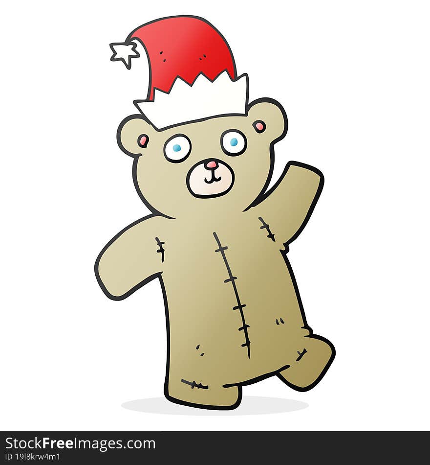 cartoon teddy bear wearing christmas hat