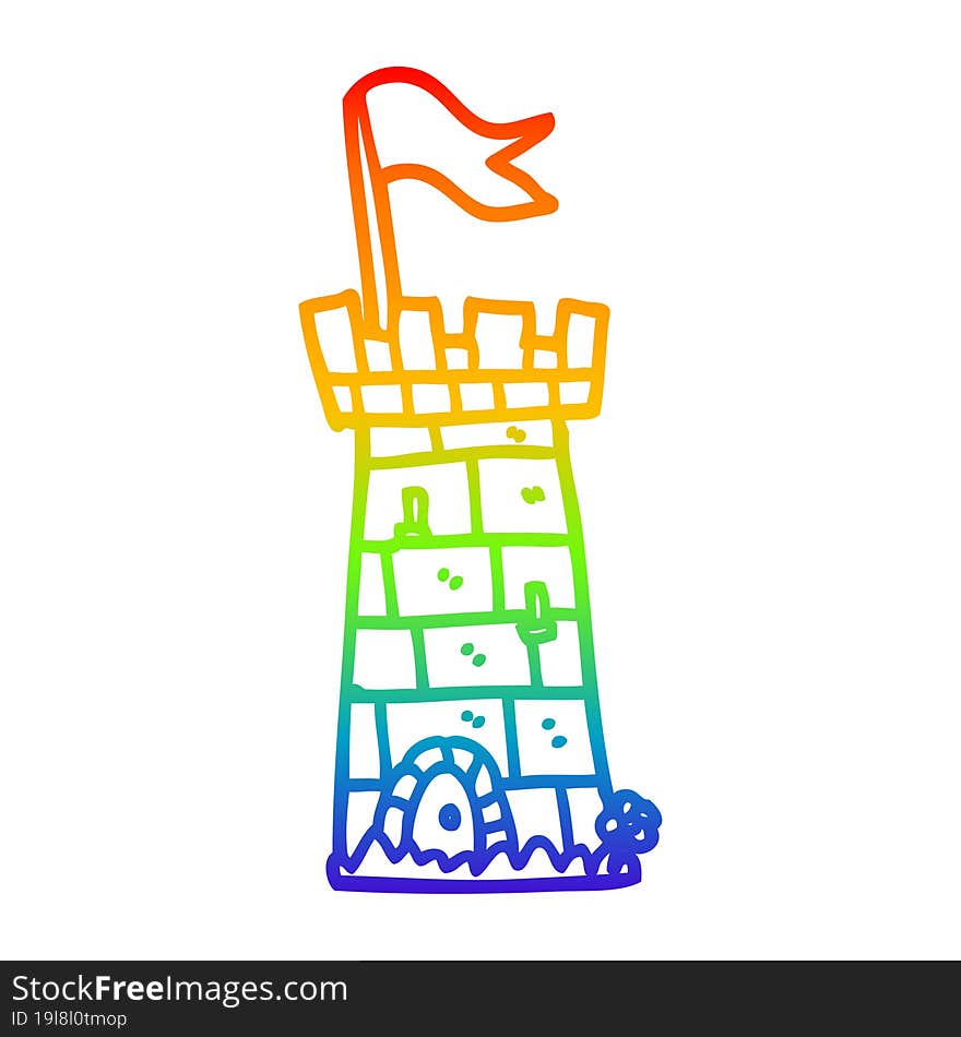 rainbow gradient line drawing cartoon castle tower