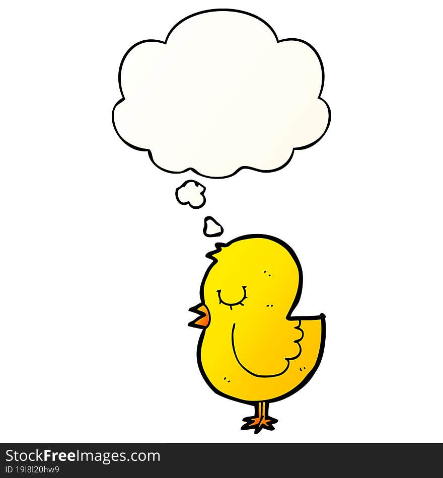 cartoon bird with thought bubble in smooth gradient style