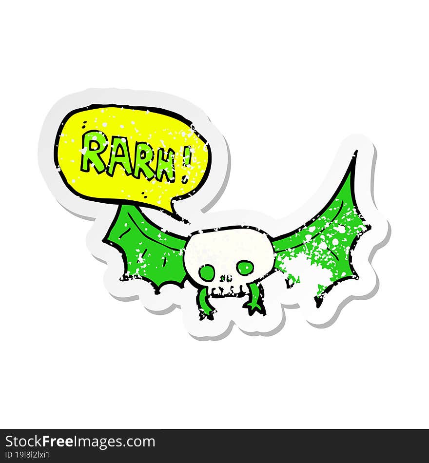 Retro Distressed Sticker Of A Cartoon Vampire Bat