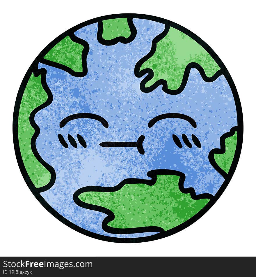 retro grunge texture cartoon planet earth