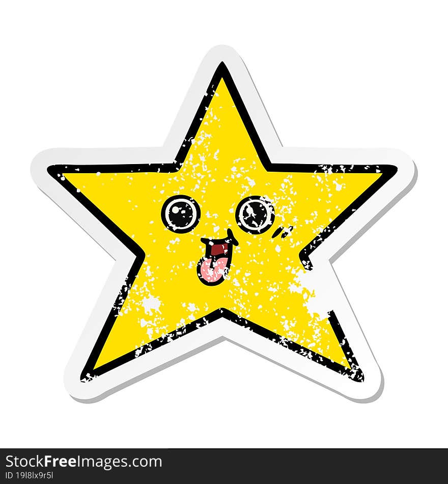 distressed sticker of a cute cartoon gold star