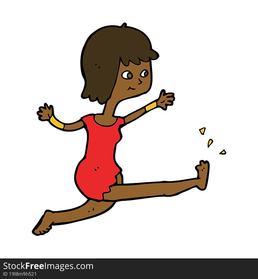 cartoon happy woman kicking