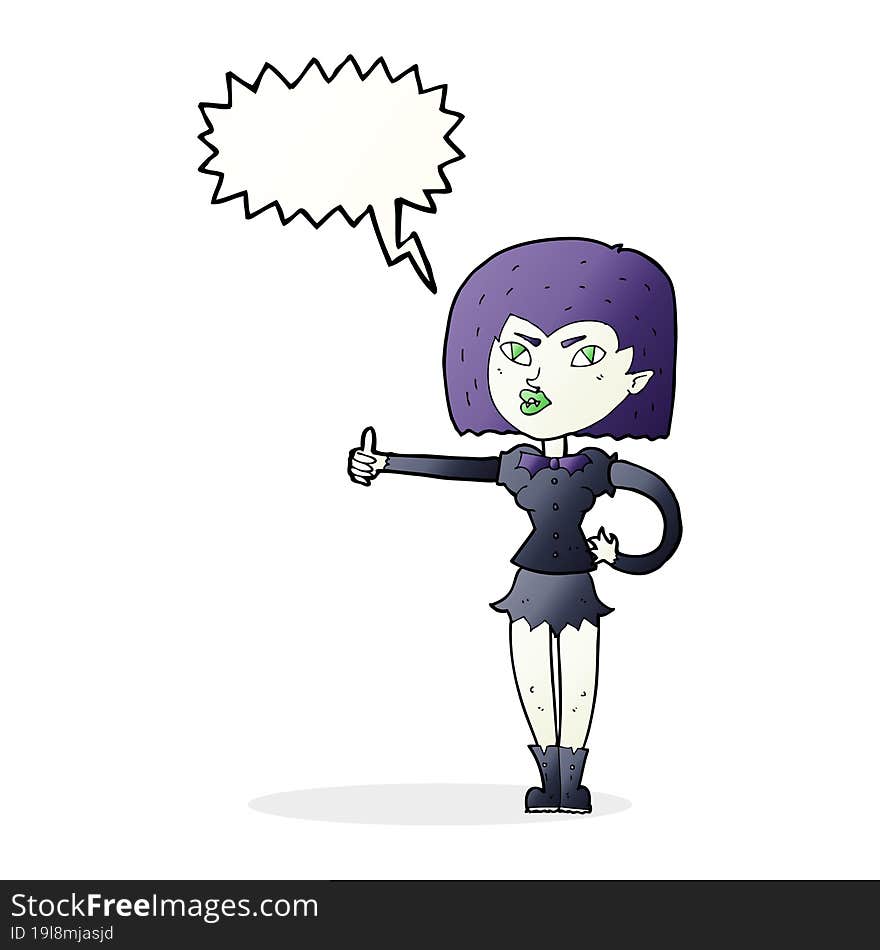 cartoon vampire girl giving thumbs up with speech bubble