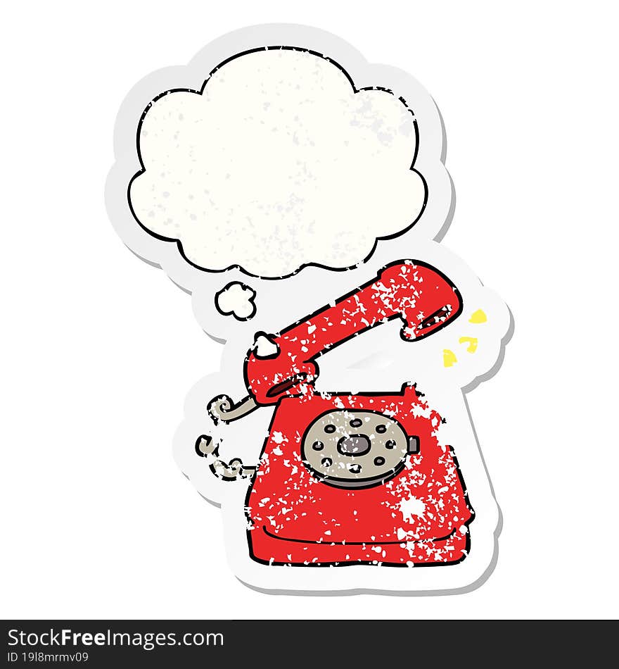 cartoon ringing telephone and thought bubble as a distressed worn sticker