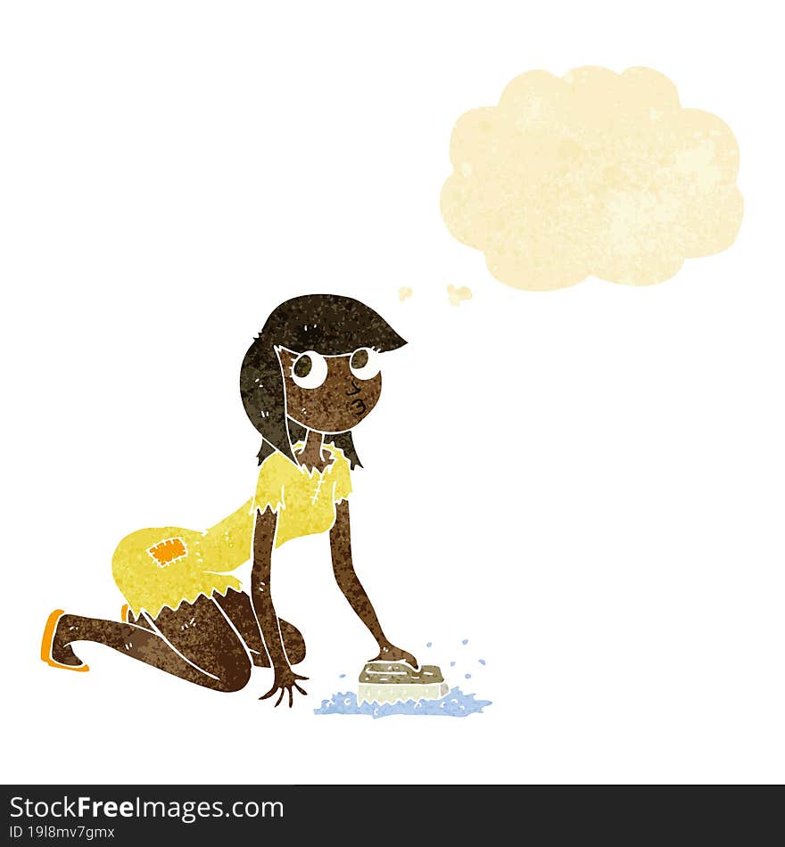 Cartoon Cinderella Scrubbing Floors With Thought Bubble