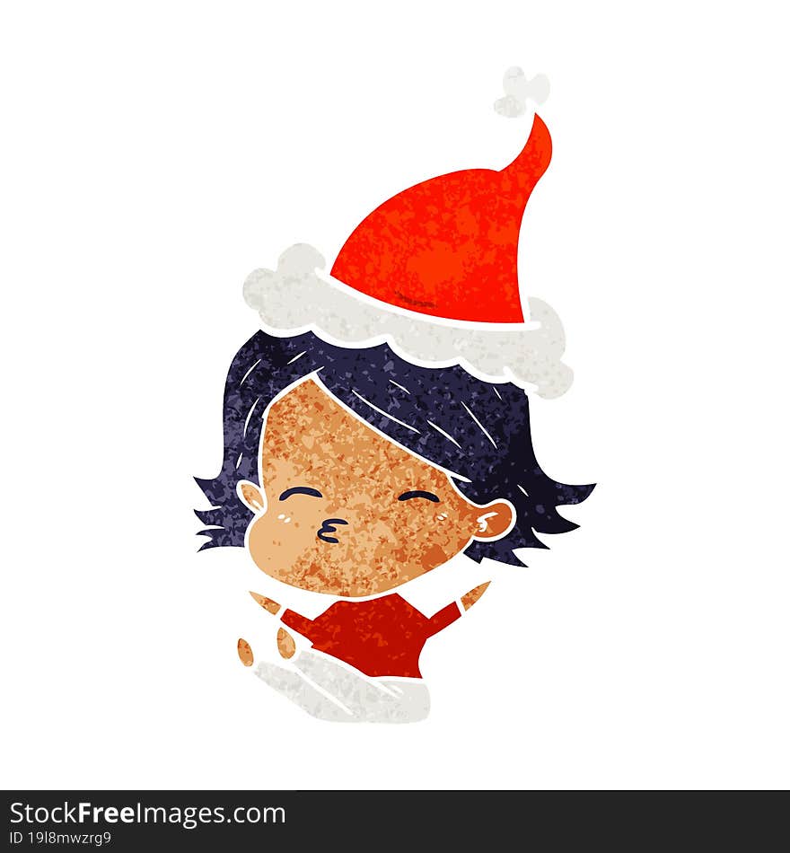 retro cartoon of a woman sitting wearing santa hat