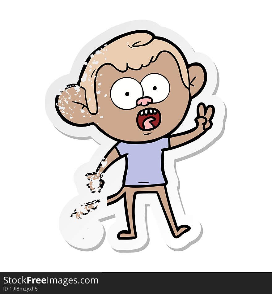 distressed sticker of a cartoon shocked monkey