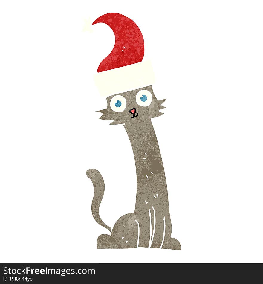 retro cartoon cat in christmas hat