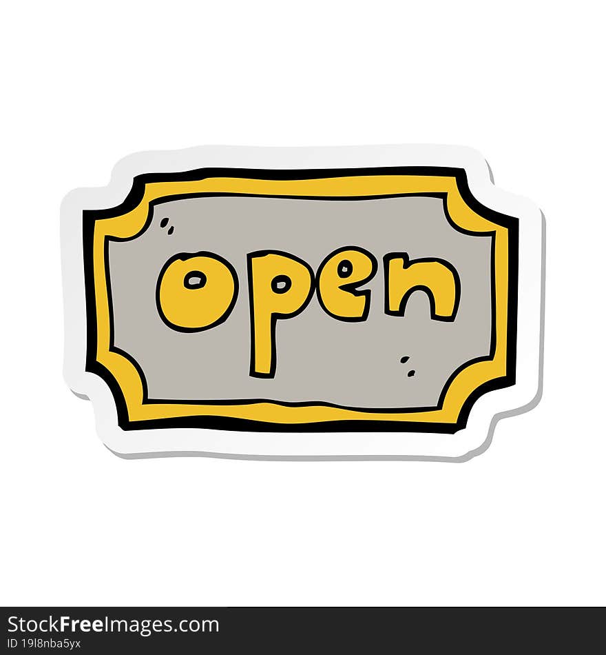 sticker of a cartoon open sign