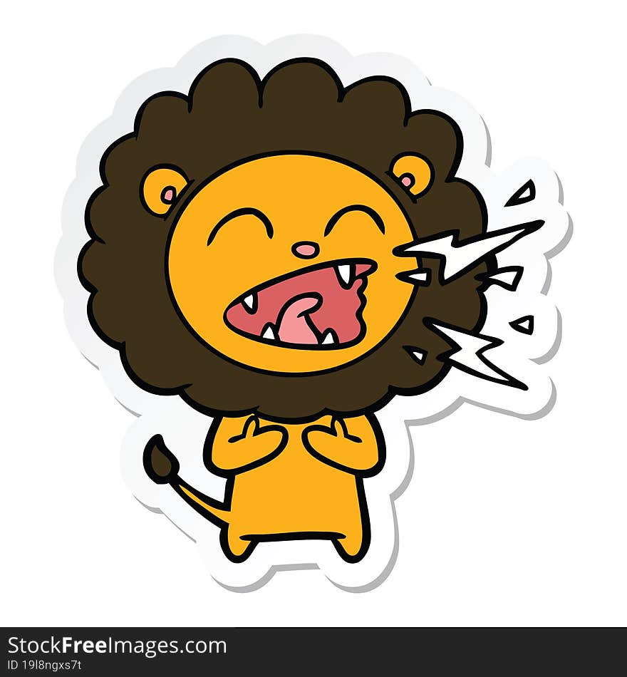 sticker of a cartoon roaring lion