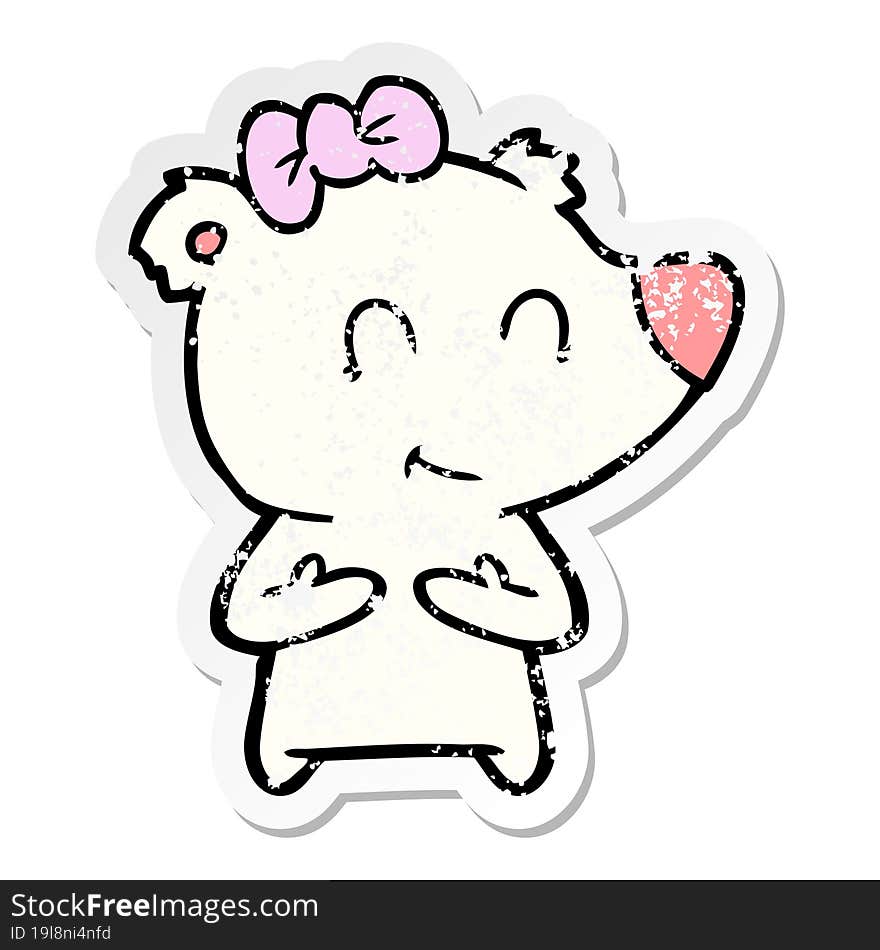 Distressed Sticker Of A Female Polar Bear Cartoon