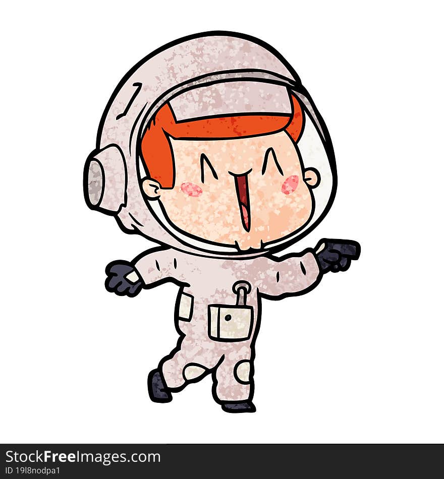 happy cartoon astronaut pointing. happy cartoon astronaut pointing